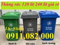 Thanh lý thùng rác nhựa giá rẻ, thùng rác 120L 240L 660L màu xanh- lh 091108200