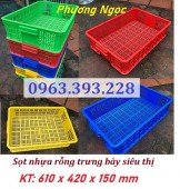 Sọt nhựa HS008, sọt cao 15 cm, sọt bày hàng siêu thị, sóng rỗng 1T5