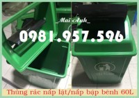 Thùng rác công nghiệp 60L, thùng rác nhựa HDPE nắp lật