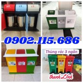 Thùng rác nhựa, thùng đựng rác 3 ngăn, thùng phân loại rác thải, thùng rác compo