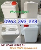 Can vuông 5L đựng hóa chất, can 5L trắng, can nhựa HDPE 5 lít