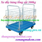 Xe đẩy hàng sàn nhựa có lồng thép 300kg giá rẻ, siêu cạnh tranh