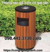 Giá Thùng rác gỗ tròn có gạt tàn