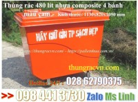 Thùng rác nhựa 480 lít composite 3 bánh đặc