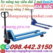 Xe nâng tay siêu dài 2 mét - 2 tấn - càng hẹp 550x2000mm