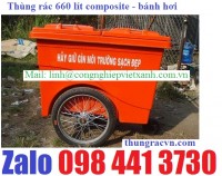 Thùng rác 660 lít 3 bánh hơi nhựa composite