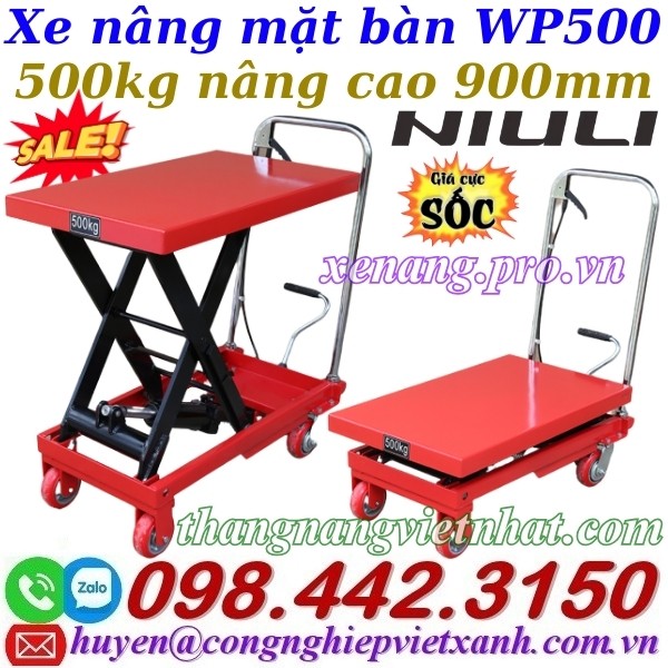 Xe nâng mặt bàn 500kg nâng cao 900mm WP500 NIULI