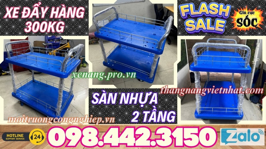 Xe đẩy 2 tầng sàn nhựa 300kg
