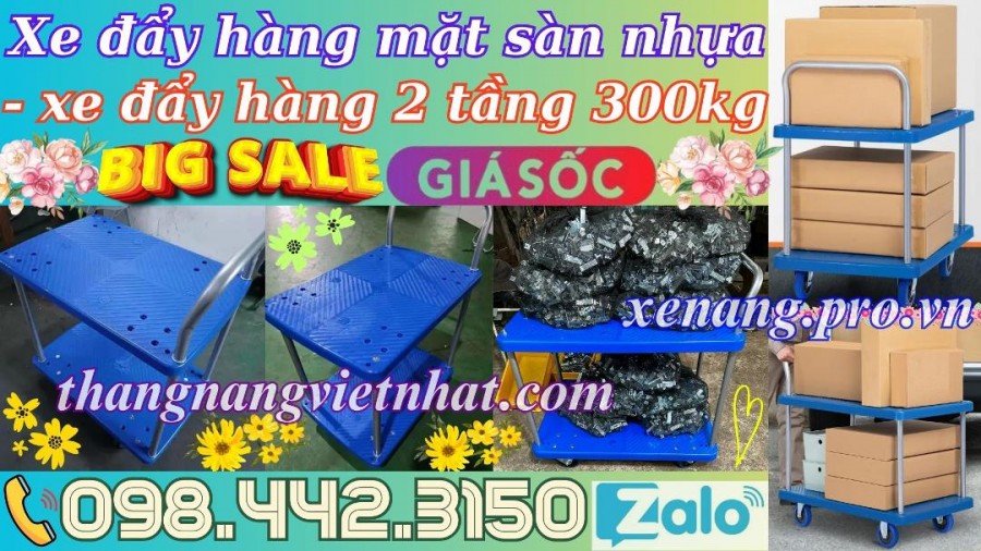 Xe đẩy hàng 2 tầng sàn nhựa 300kg FD300T2