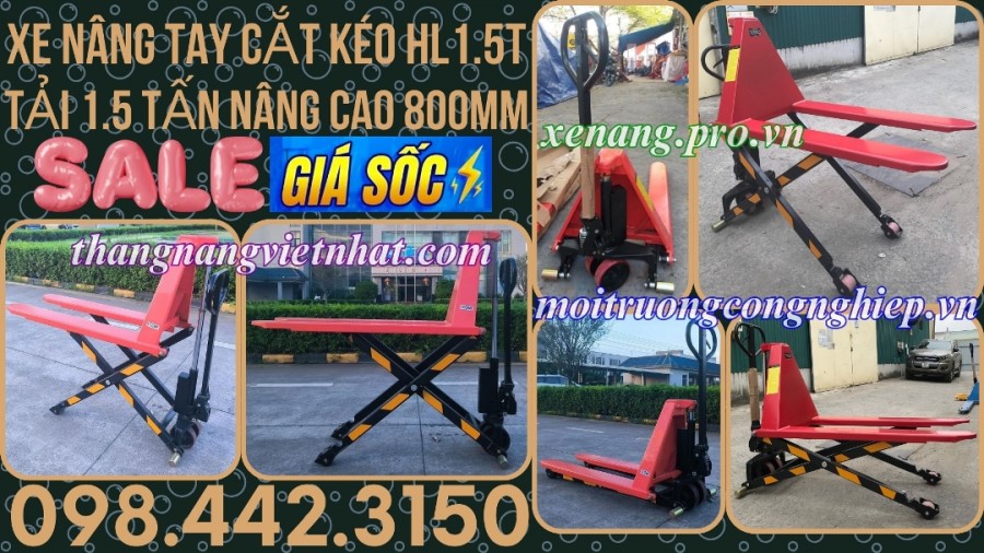 Xe nâng tay cắt kéo 1500kg nâng cao 800mm HL1.5T