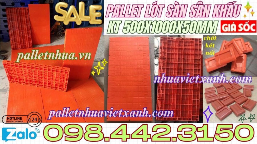 Pallet lót sàn sân khấu 1000x500x50mm mặt kín màu cam