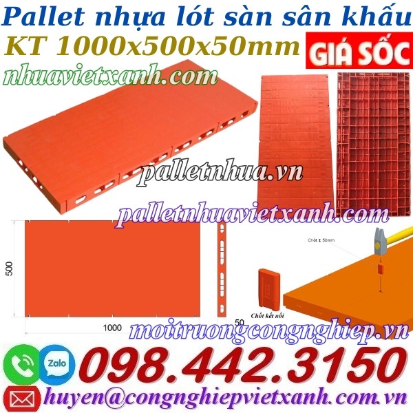 Pallet nhựa lót sàn sân khấu mặt kín màu cam - KT 500x1000x50mm