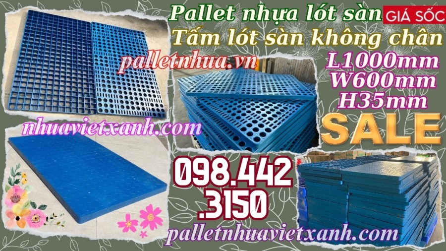Pallet nhựa lót sàn không chân 1000x600x35mm nhựa tái sinh