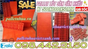Pallet nhựa lót sàn sân khấu 1000x500x50mm mặt kín màu cam