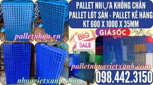 Pallet nhựa lót sàn không chân 1000x600x35mm - mặt lưới - xanh dương