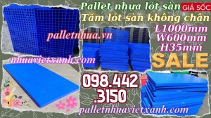 Pallet nhựa không chân 1000x600x35mm - nhựa nguyên sinh - xanh dương - mặt liền và mặt lưới