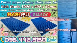 Pallet nhựa không chân 1000x600x35mm mặt lưới nhựa tái sinh màu xanh dương đậm