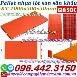 Pallet nhựa lót sàn sân khấu mặt kín màu cam - KT 500x1000x50mm