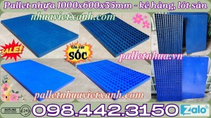 Pallet nhựa lót sàn không chân 1000x600x35mm - mặt kín - xanh dương