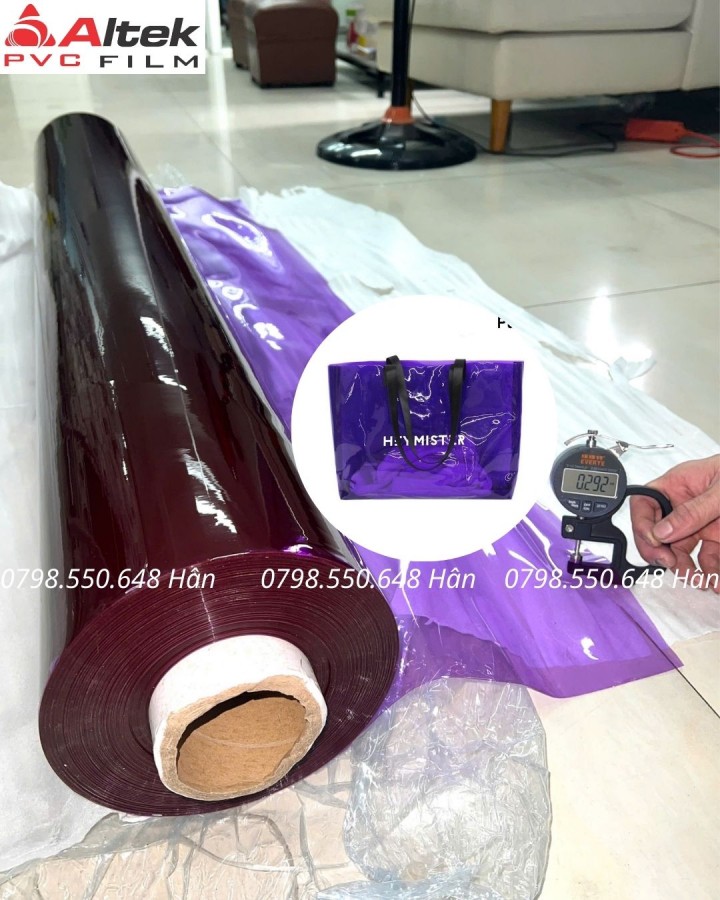 Màng dẻo pvc trong màu tím - dày 0.3mm- khổ 1m4 - dài 80m