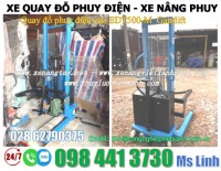 Xe nâng quay đổ thùng phuy bằng điện cao 1m4