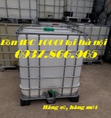 Bồn IBC 1000l mới, bồn 1000l cũ, bồn có van xả dưới đáy, bồn 1 khối, bồn màu trắ