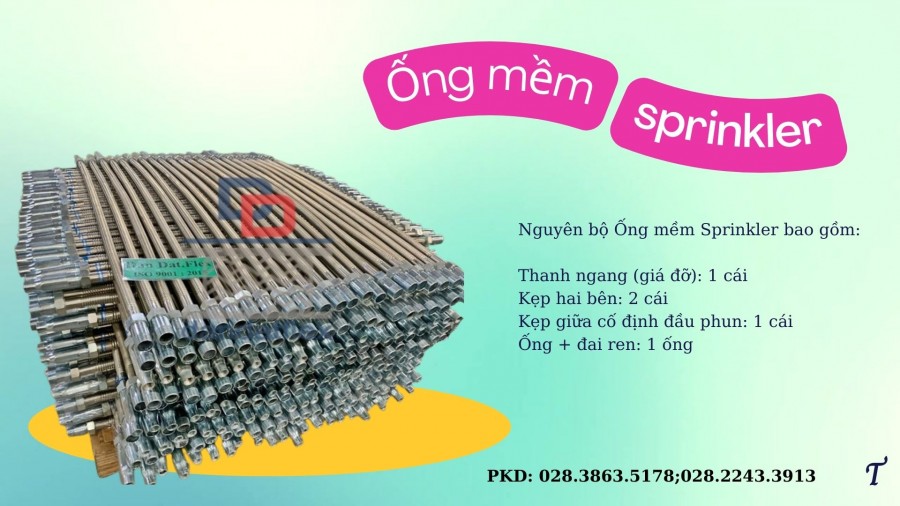 Ống mềm sprinkler PCCC, ống nối đầu phun chữa cháy, khớp nối mềm sprinkler