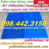 Pallet nhựa không chân 1000x600x35mm nhựa nguyên sinh màu xanh dương