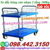 Xe đẩy hàng 2 tầng sàn nhựa 300kg giá sốc