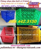 Sóng nhựa hở HS022 có 8 bánh xe – KT 850x630x525mm