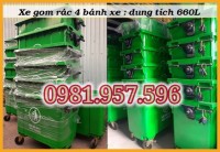 Thùng rác công nghiệp 660L, xe gom rác 660L, xe gom rác Y tế