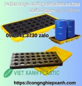 Pallet nhựa kê phuy dầu hóa chất 2 phuy cao 150mm