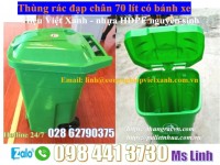 Thùng rác nhựa 70 lít đạp chân có bánh xe khuyến mãi