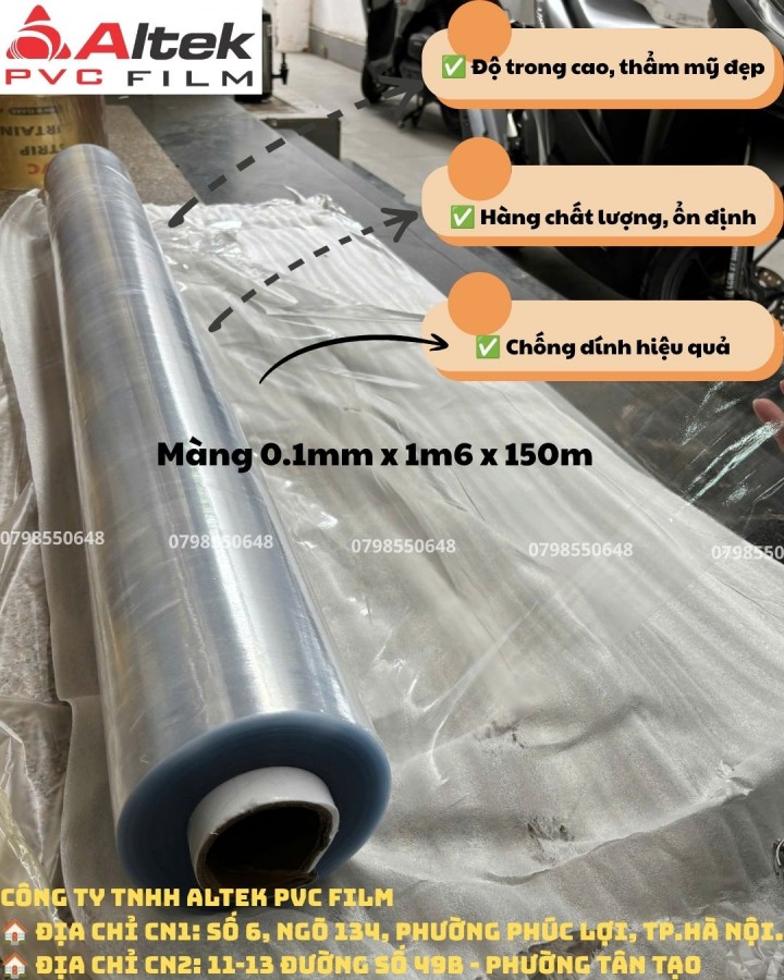 Màng nhựa pvc dẻo có bột 0.10mm x 1m6 x 150m hàng có sẵn