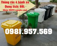 Thùng rác có bánh xe 60L, thùng rác nhựa HDPE 60L