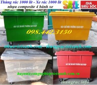 Xe thu gom rác nhựa 1000 lít nhựa composite 4 bánh xe - nắp kín