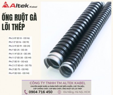Ống ruột gà lõi thép kích cỡ từ 13 đến 100 tương ứng 3/8 inch đến 4 inch