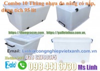 Combo 10 thùng nhựa đa nâng loại 65 lít và 95 lít màu trắng có bánh xe