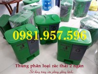 Thùng phân loại rác 40L, thùng phân loại rác 2 ngăn, thùng phân loại rác cho văn