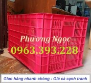 Sọt nhựa rỗng đựng hàng có bánh xe, sóng nhựa hở 5 bánh, sọt nhựa công nghiệp