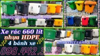Xe thu gom rác 660 lít nhựa HDPE 4 bánh xe