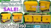 Thùng rác 660 lít nhựa HDPE 4 bánh xe - màu vàng