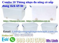 Combo 10 thùng nhựa đa nâng loại 65 lít và 95 lít màu trắng có bánh xe