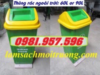 Thùng rác nắp lật ngoài trời, thùng rác nắp lật 90L, thùng rác nắp lật xanh vàng