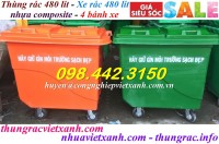 Thùng rác 480 lít nhựa composite - 4 bánh xe