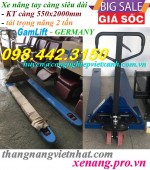 Xe nâng tay càng hẹp siêu dài 550x2000mm - tải trọng 2 tấn khuyến mãi sốc