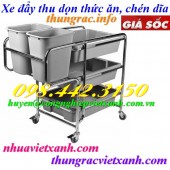 Xe đẩy thu dọn thức ăn bát đĩa 3 tầng inox