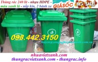 Thùng rác 240 lít nhựa HDPE – nắp kín – 2 bánh xe