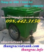 Xe thu gom rác nhựa 660L nhựa composite 3 bánh hơi giá sốc call 0984423150