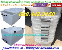 Thùng nhựa trắng trong có bánh xe 65 lít và 95 lít